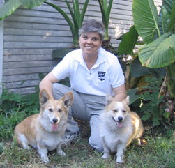 Ellen and corgis Cali and Yoshi